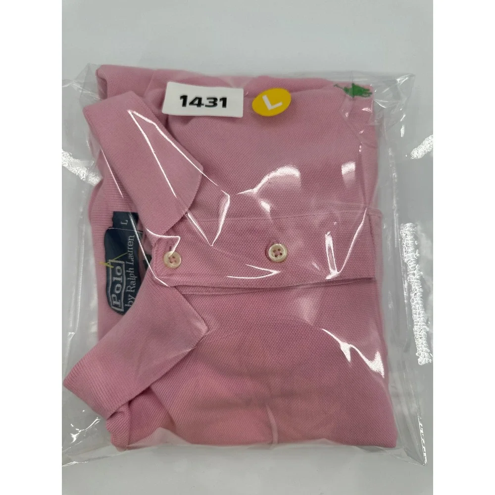 Polo Ralph Lauren Mens Pink Short Sleeve Pique Polo Shirt‎ Green Pony Size L